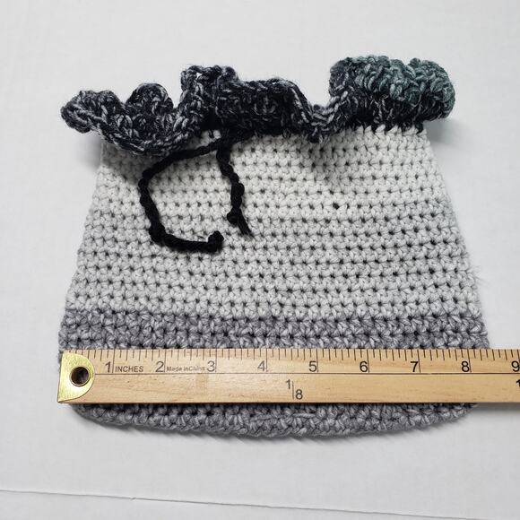 Handmade Crochet Drawstring Pouch Gray Small Purse Makeup Bag Renaissance Witchy - Picture 6 of 11